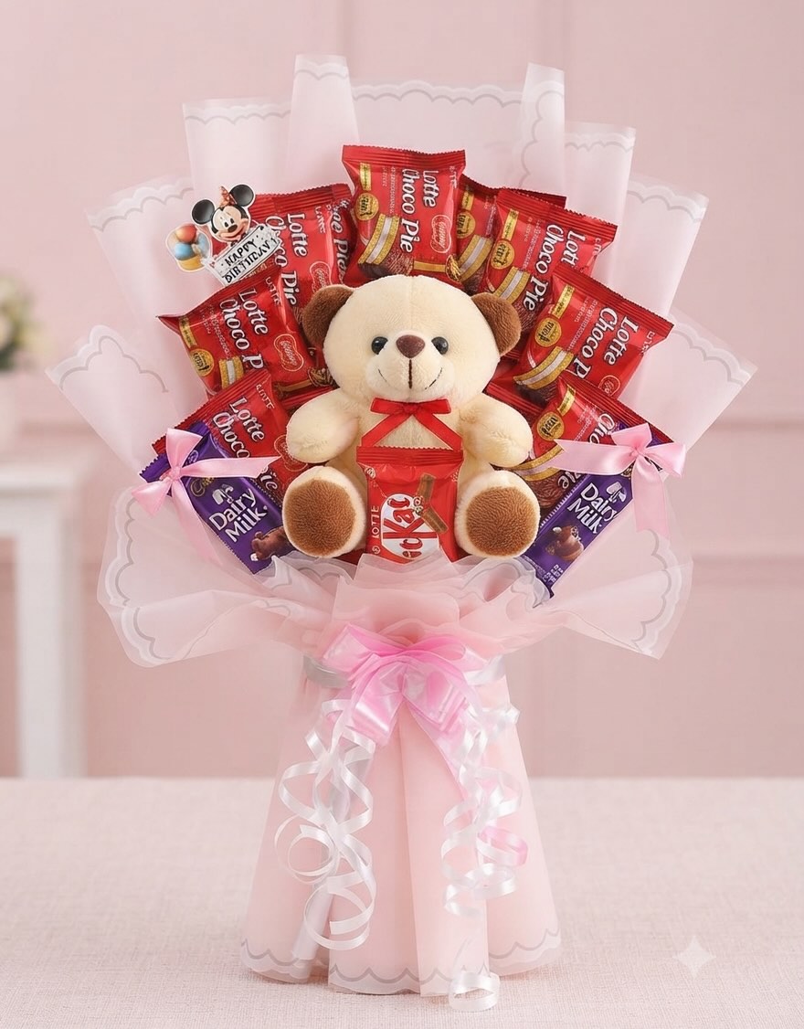 🧸 Teddy Bear & Choco Pie Chocolate Bouquet 🍫