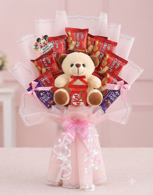 🧸 Teddy Bear & Choco Pie Chocolate Bouquet 🍫